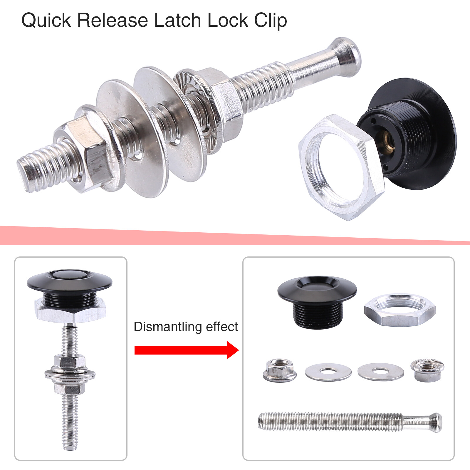 4PCS Aluminum Bumper Quick Release Fasteners Kit For Car Trunk Fender Hatch Lid