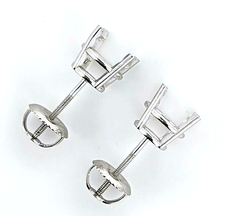 14K Gold 7mm Pre-Notched Stud Earring Settings Screw Backs Pair