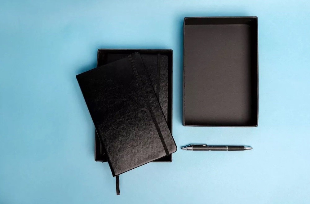Hard Cover Lined/Dotted Journals 2 Pack Black Leather Notebooks- Thick Diary