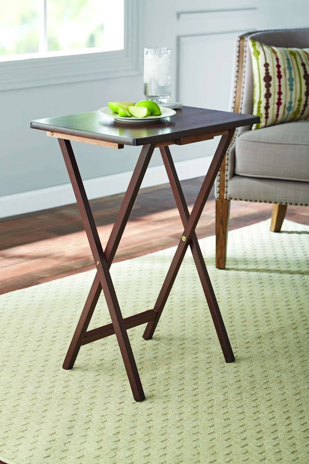 Mainstays Folding TV Tray Table, Rubberwood, Walnut, 19" x 14.5" x 26".