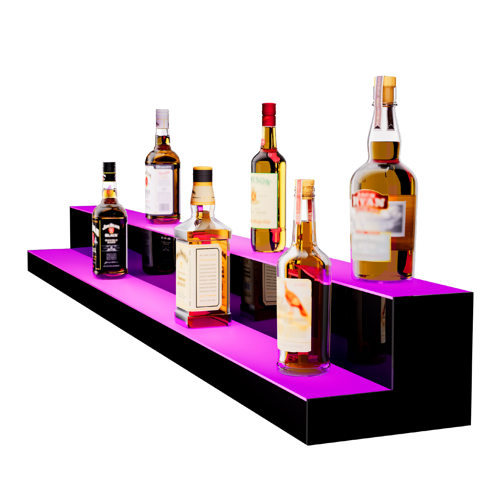 VEVOR60" 2-Step LED Lighted Liquor Bottle Display Bar Shelf RF & App Control