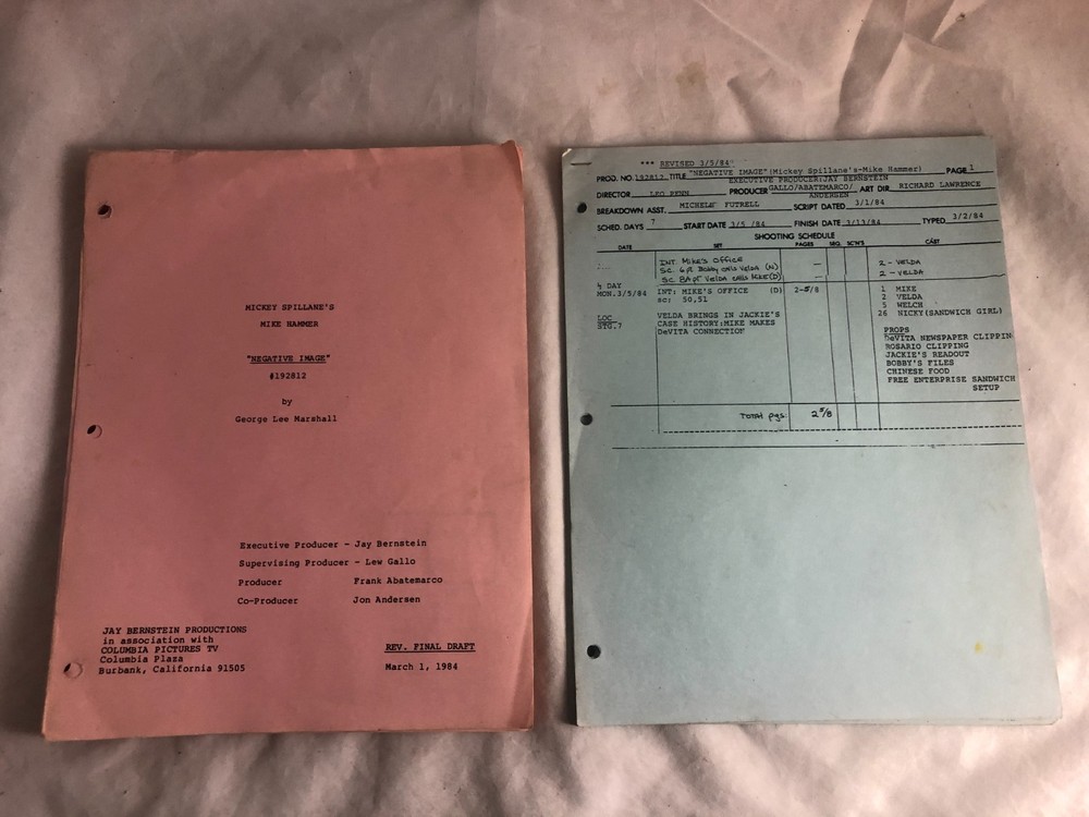 Orig 1984 Television Script MIKE HAMMER 'Negative Image' #192812 Complete