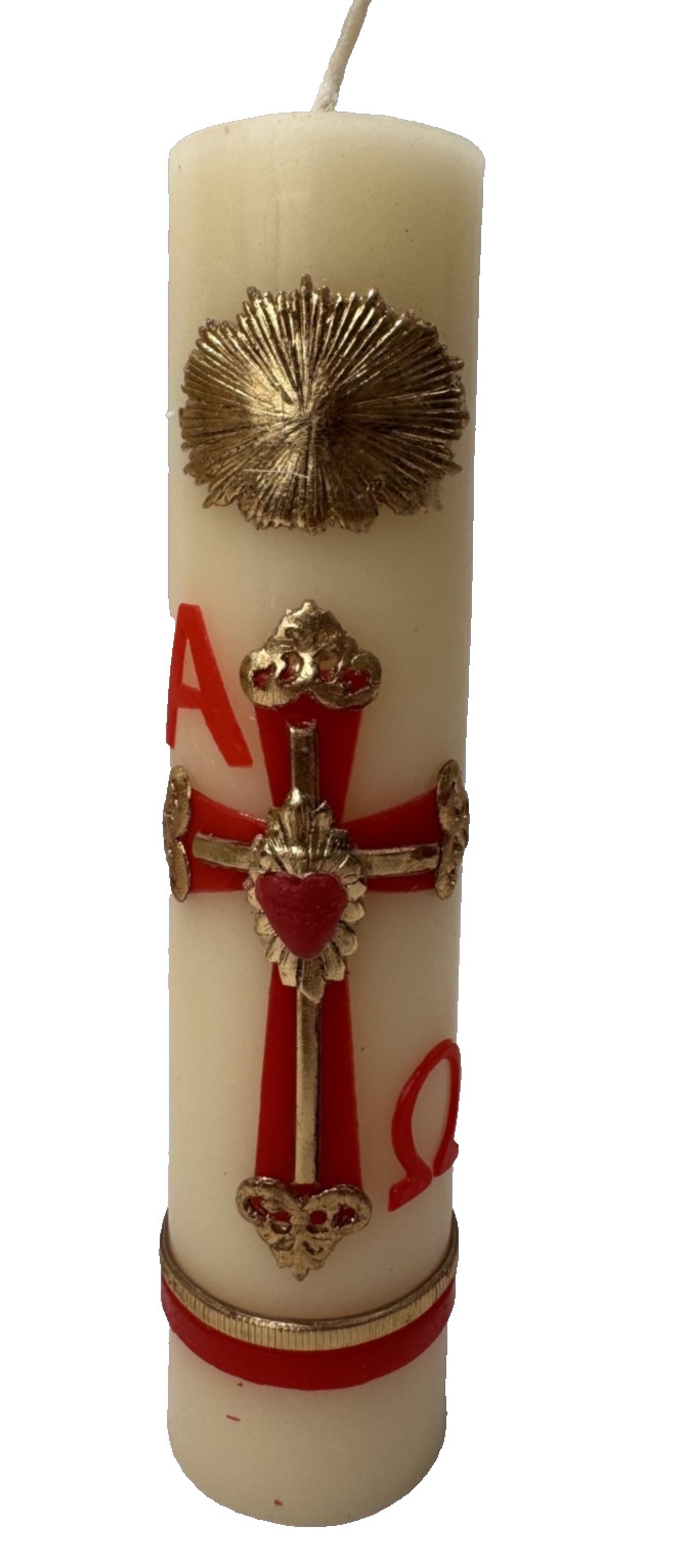 8"x2" Cirio Pascual Alfa & Omega Con Cruz Y Decoración en Cera Easter Lent Holy