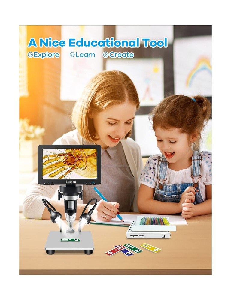 7" LCD Digital Microscope 1200X,Leipan 12MP Coin Microscope with Screen for A...