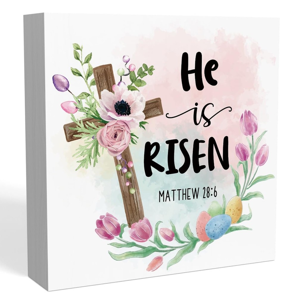 He Is Risen Easter Decor Religious Easter Decorations for Home Office Desk Fa...