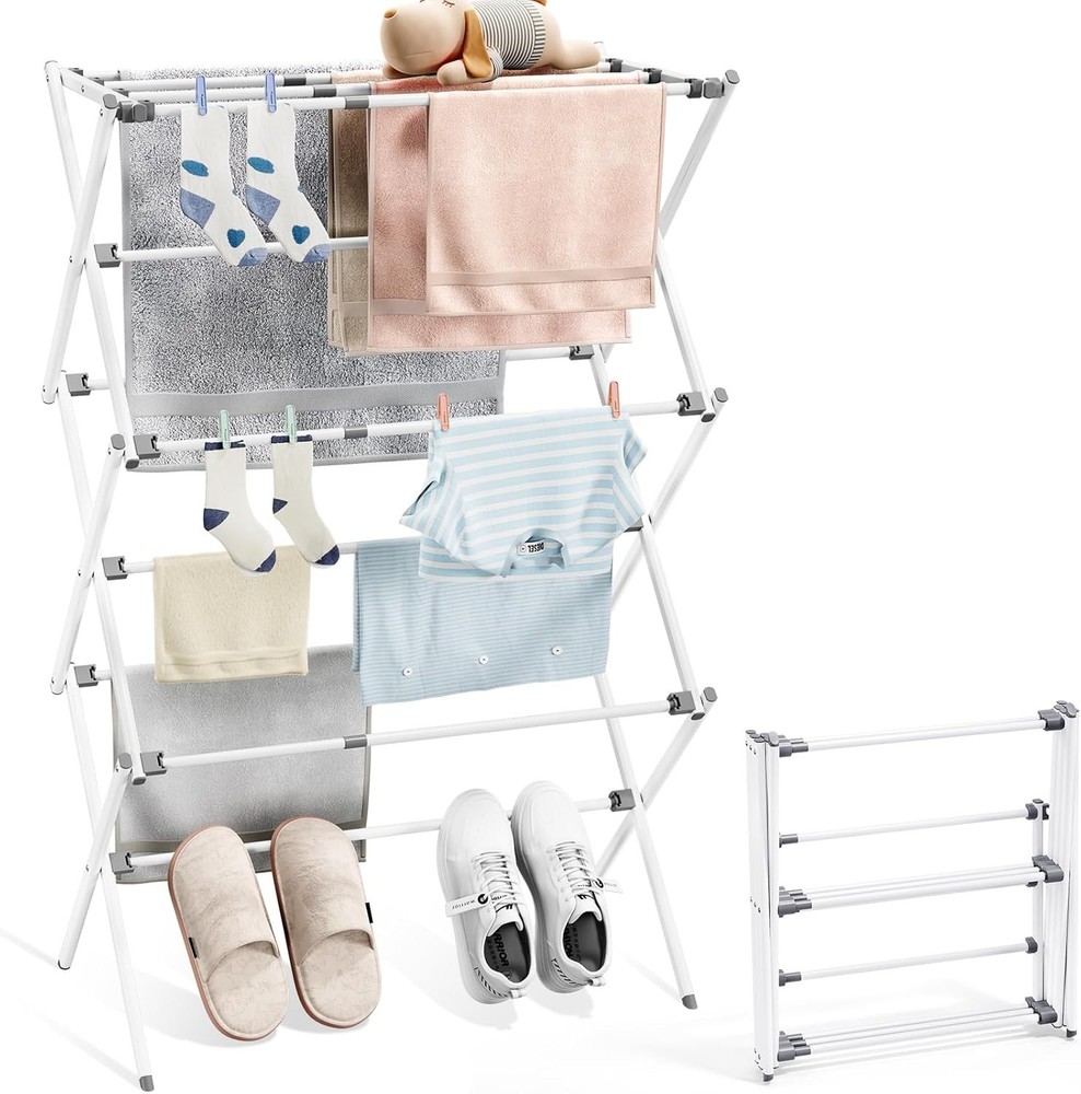 Clothes Drying Rack Foldable & Extendable Laundry Rack W/ Adjustable Size