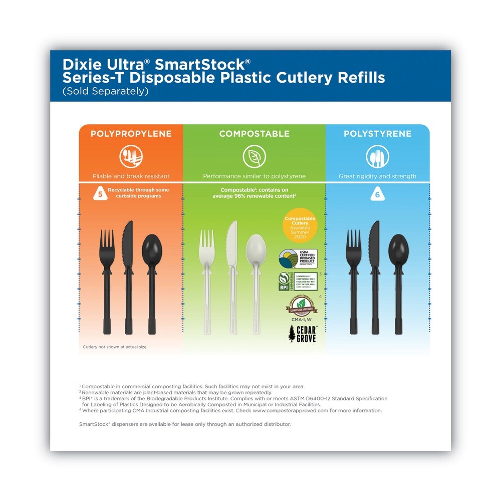 Dixie DUSST5 Teaspoons Tri-Tower Dispensing System Cutlery - BLK 960/CT New