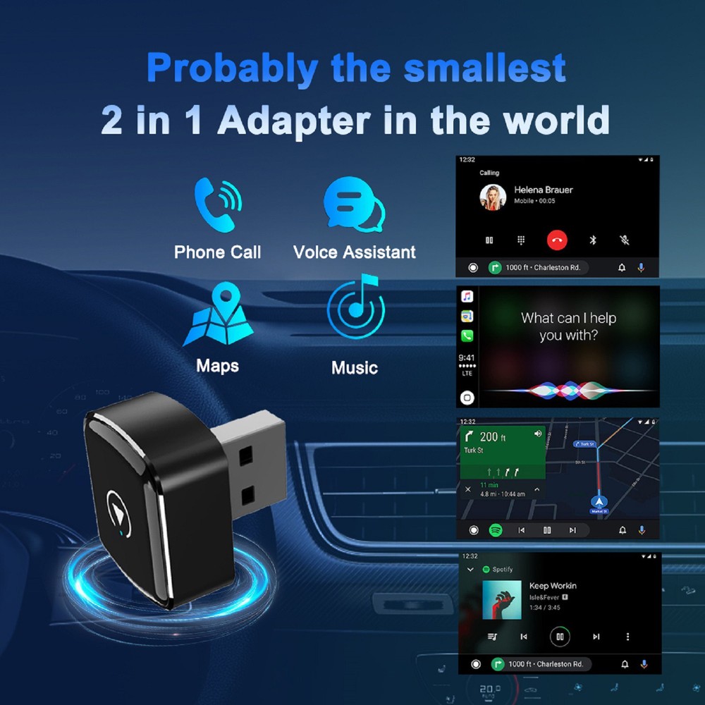 USB Auto Wireless CarPlay Adapter For Apple Android Wireless Dongle Plug ＆ Play