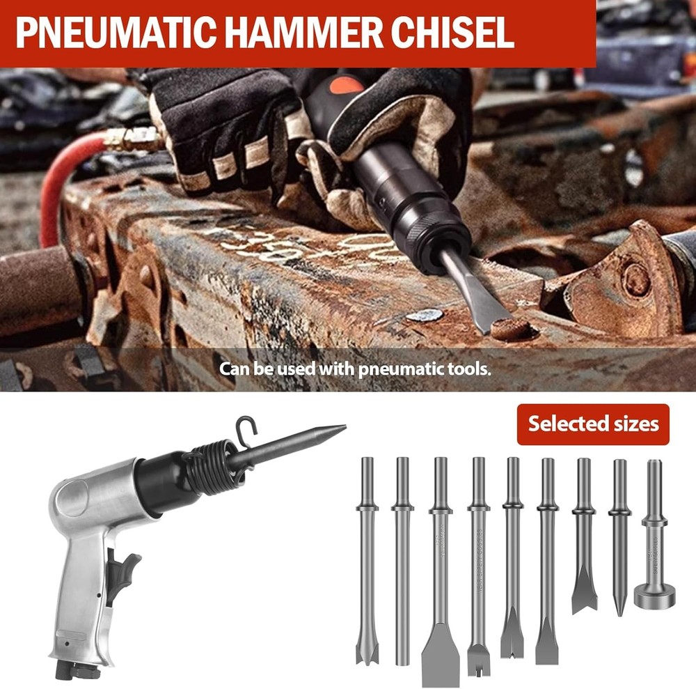 9PCS Air Hammer Bits Pneumatic Chisel Set Air Hammer Punch Chipping Bits Tools