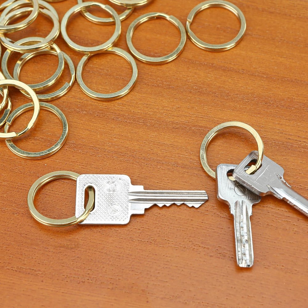 20 PCS Brass Flat Split Key Rings, 25mm (1") Diameter, Solid Gold