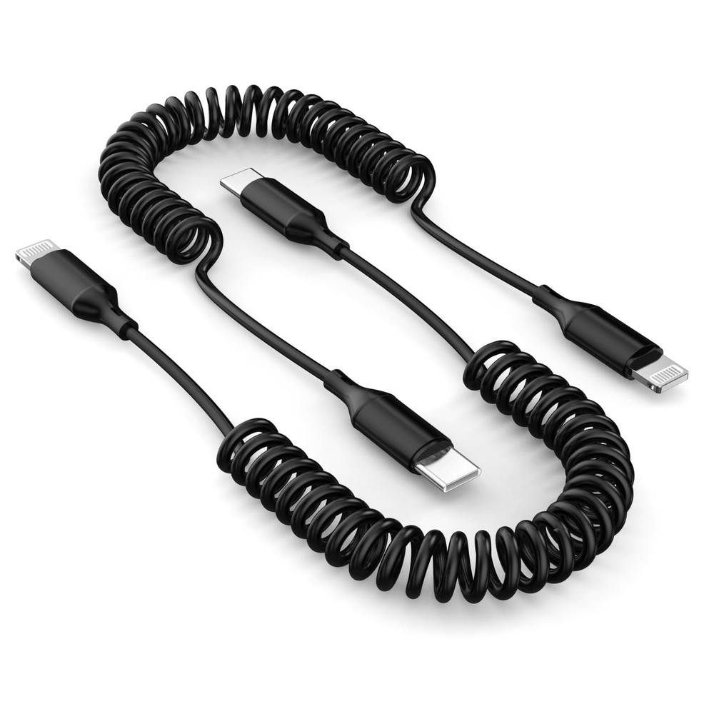USB Type C to Lightning Cable 6FT 2Pack, [Apple MFi Coiled-USB C, black
