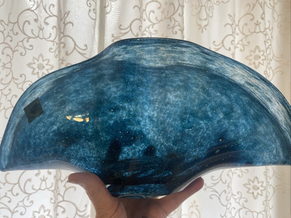 Blue Wavy Hand Made Bubble Vase