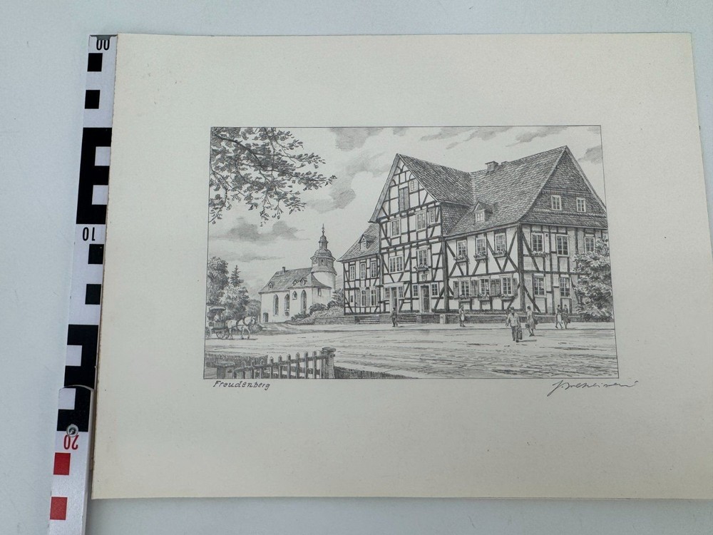 * HEINZ WEHLISCH DRAWING FREUDENBERG HEIDE VIEW SIGNED
