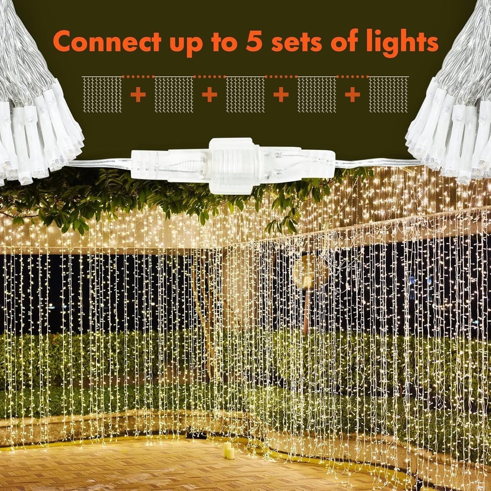 Versatile Waterproof LED String Lights - 300 Warm White, 8 Modes, Remote Control
