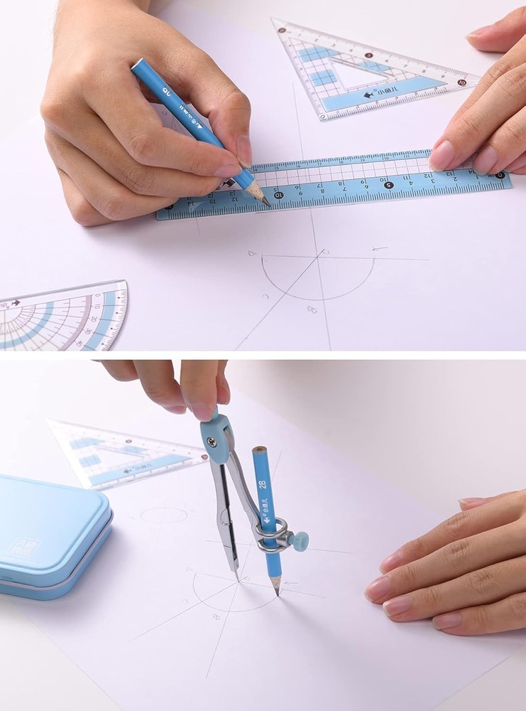 8 Pcs Compass/Math Set for Students with Shatterproof Storage Box, Geometry Set