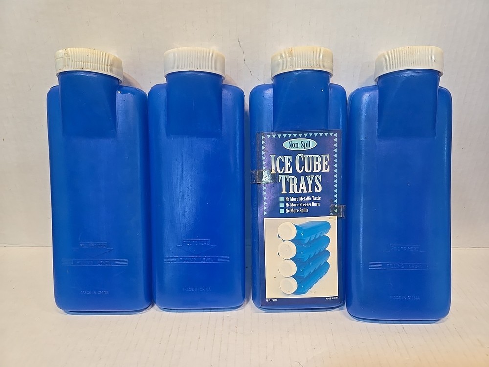 4 Pack Vintage Blue Ice Cube Trays Tray With Lid Closeable Cooler Stackable