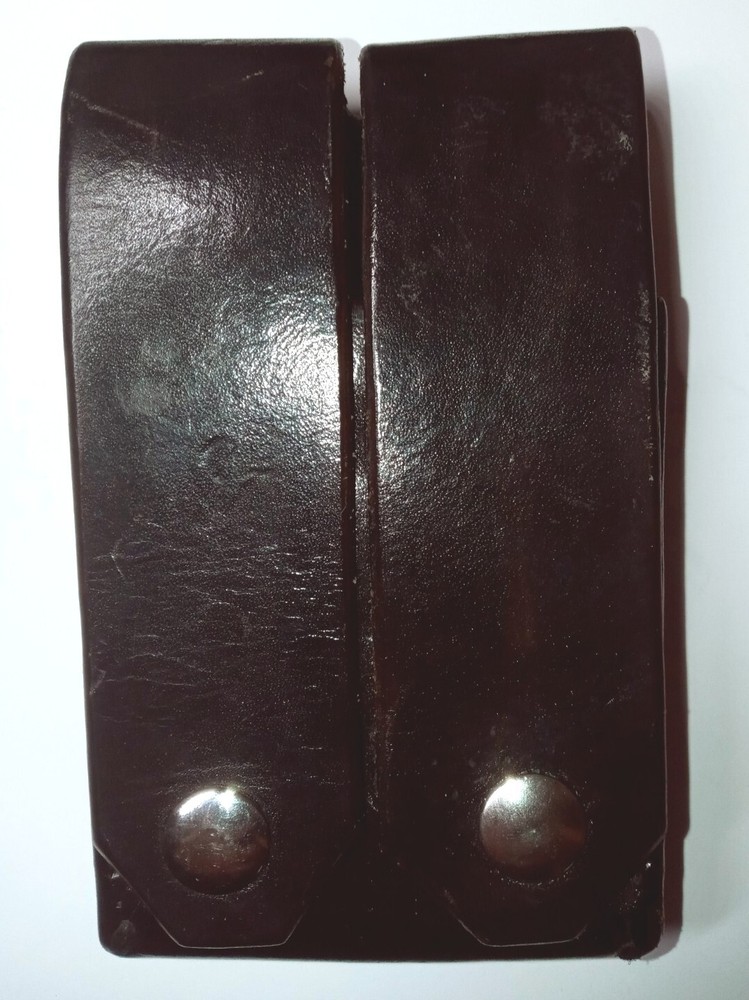 LAW ENFORCEMENT BLACK LEATHER DUAL MAGAZINE POUCH SINGLE STACK