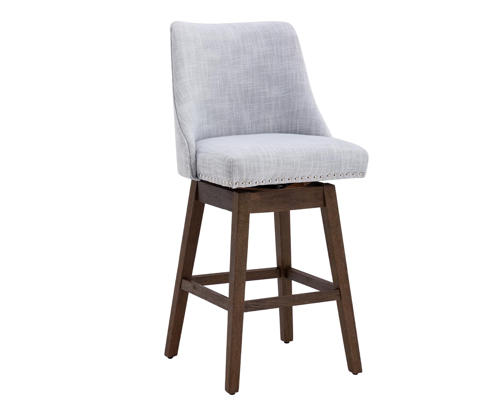 二十世纪中叶现代旋转吧凳,27 英寸,木腿,舒适亚麻织物