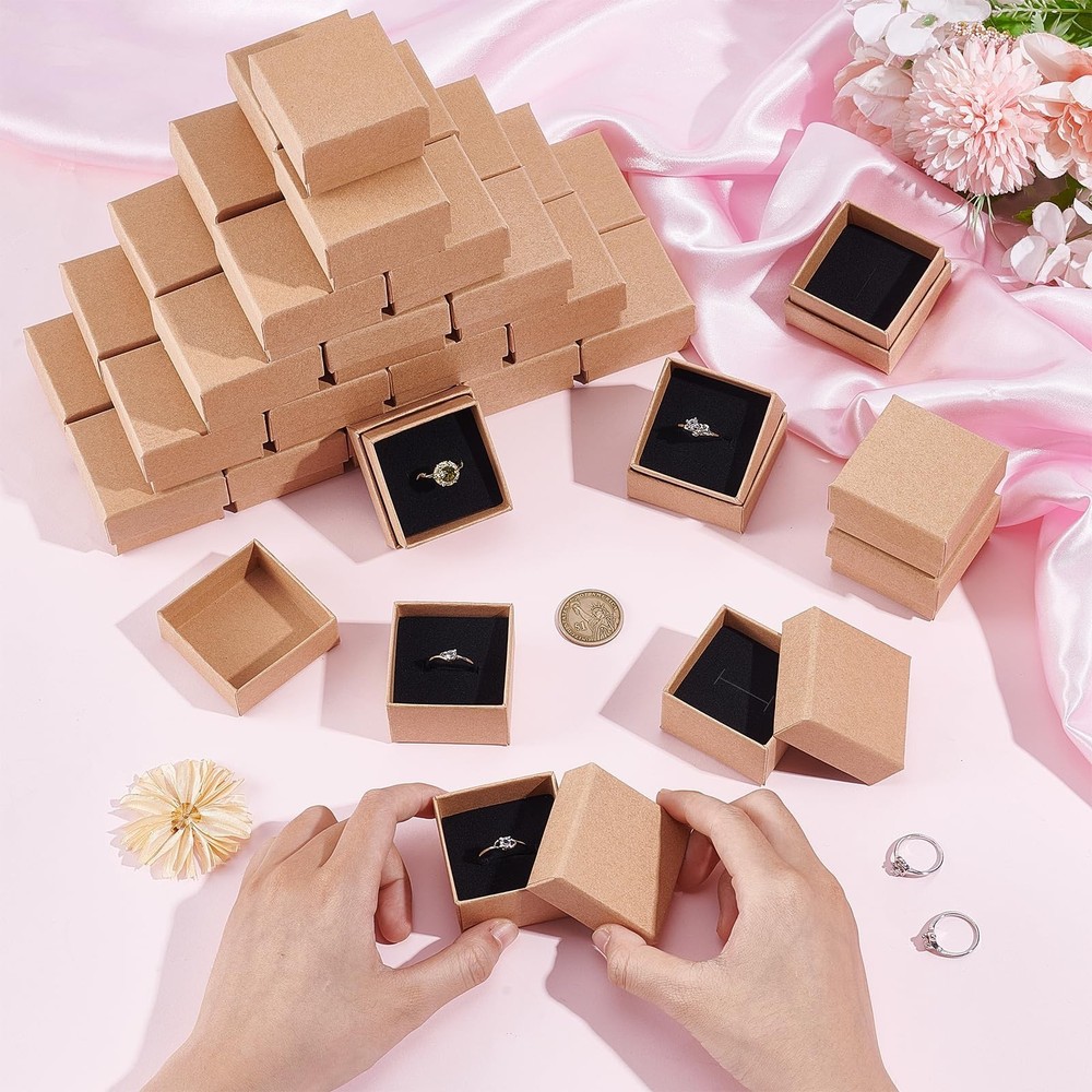 100PCS Ring Box Bulk Kraft Jewelry Gift Boxes 2’’ × 2’