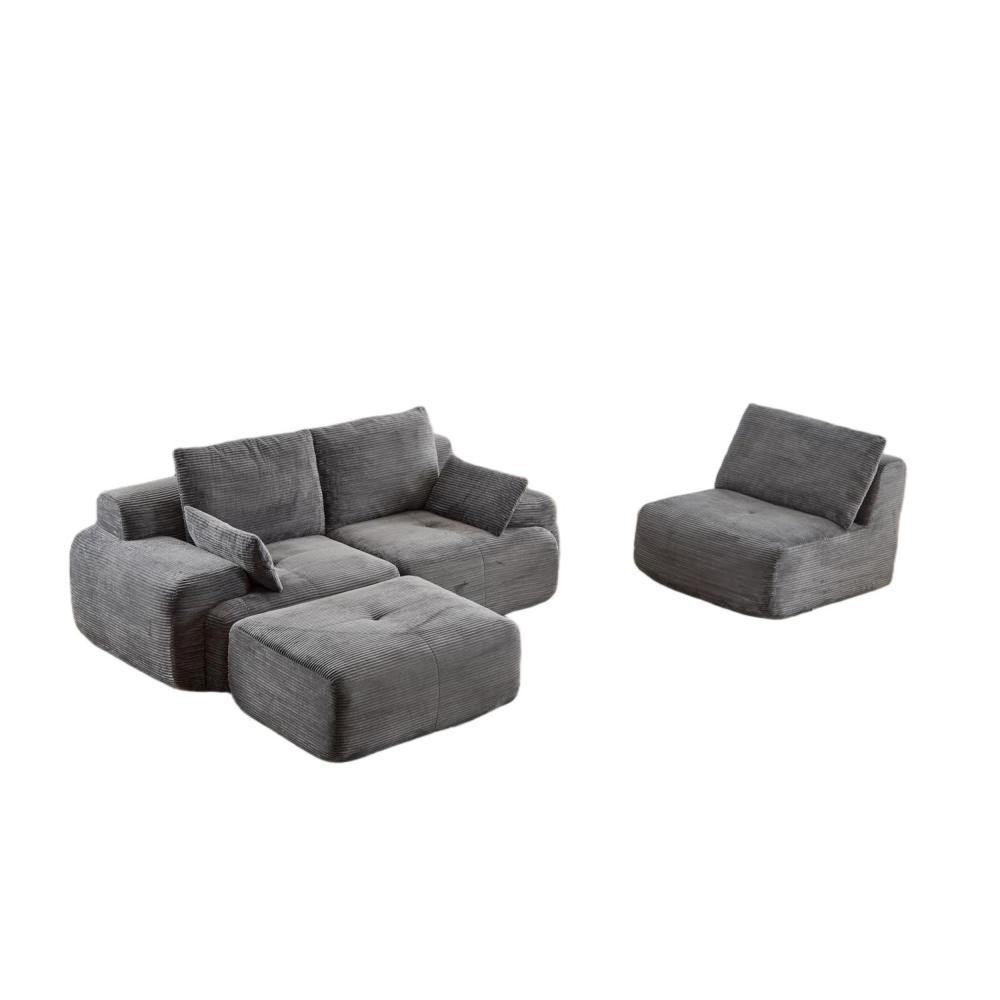 Large Modular Cloud Sofa w/ Memory Foam Corduroy Fabric Grey