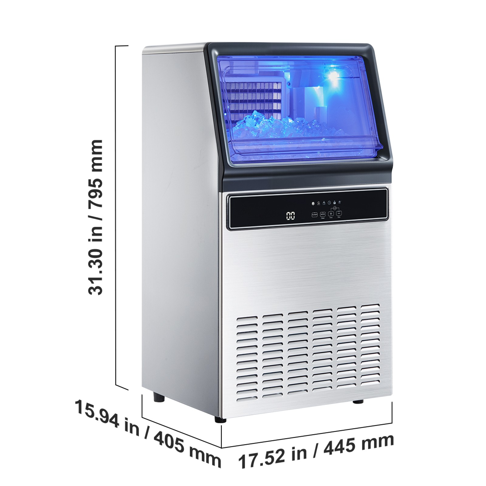 Uimoso 130Lbs Commercial Ice Maker Bar Restaurant Ice Cube Machine 33Lb Storage