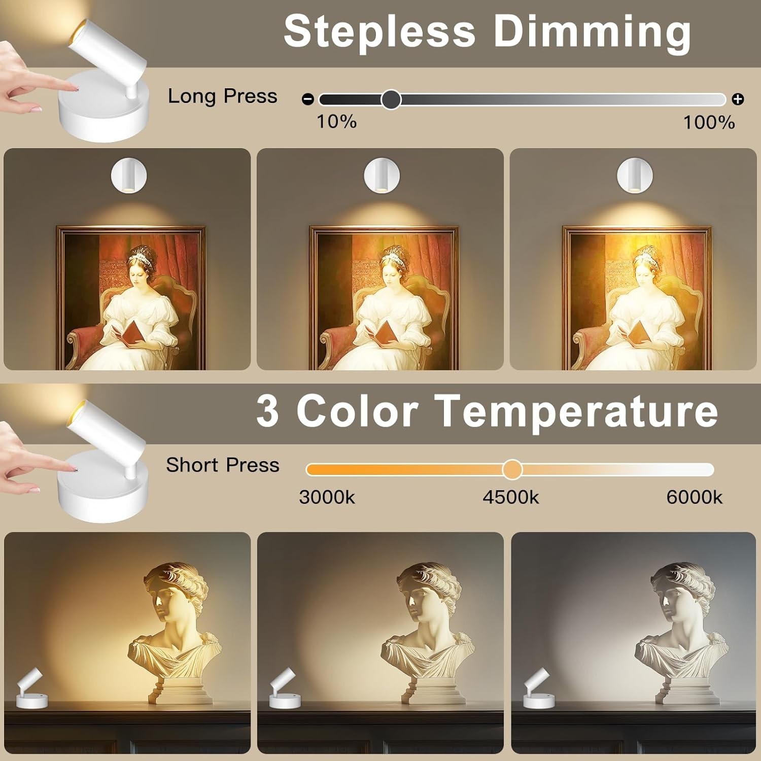 Rechargeable Remote Spot Lights with Timer Dimmable Battery Operated Uplighting