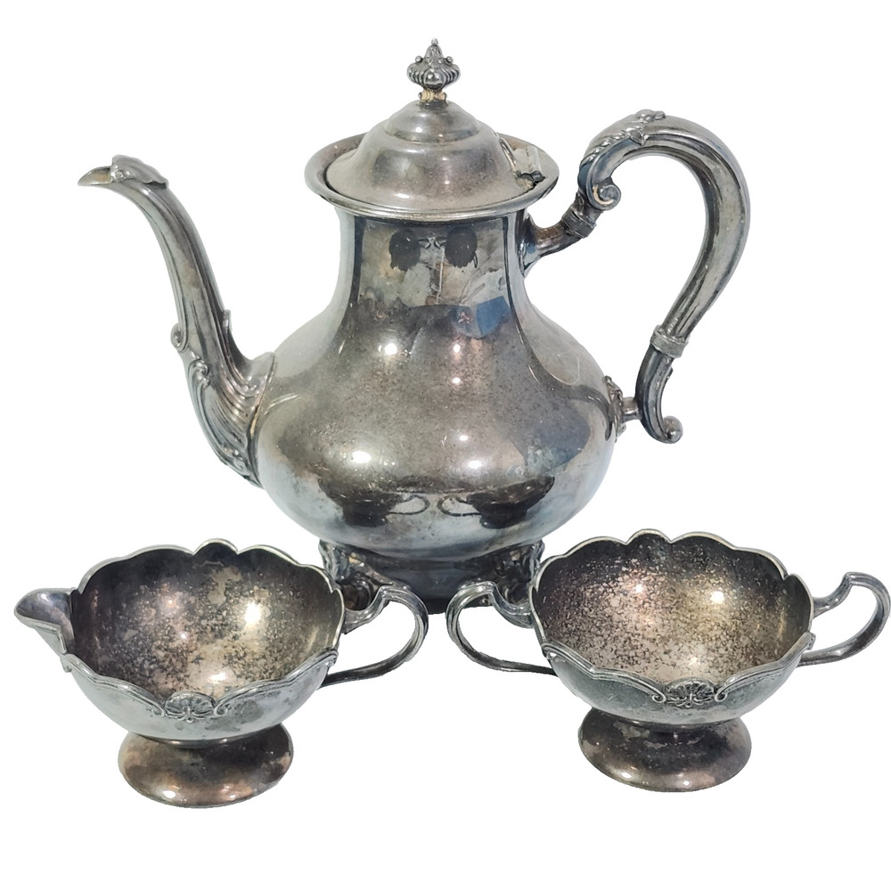 Reed Barton Regent 5600 Silverplate Teapot Benedict EPNS Sugar Cream Bowl 3pc