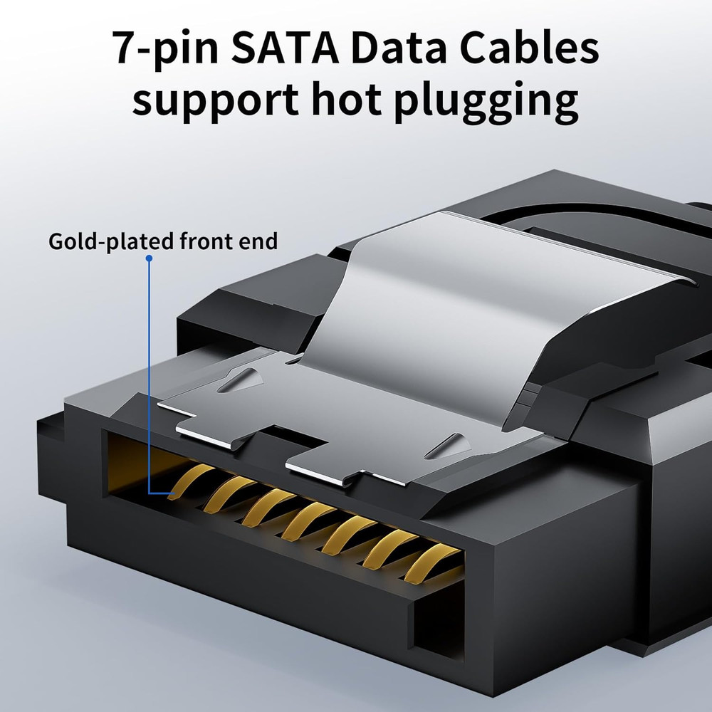 SATA Cable III Right Angle & Straight, 2-Pack SATA Data Cables 90 Degree + SATA
