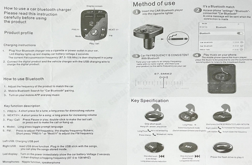 Bluetooth 5.0 Car Wireless FM Transmitter Adapter 2USB PD Charger AUX Hands-Free