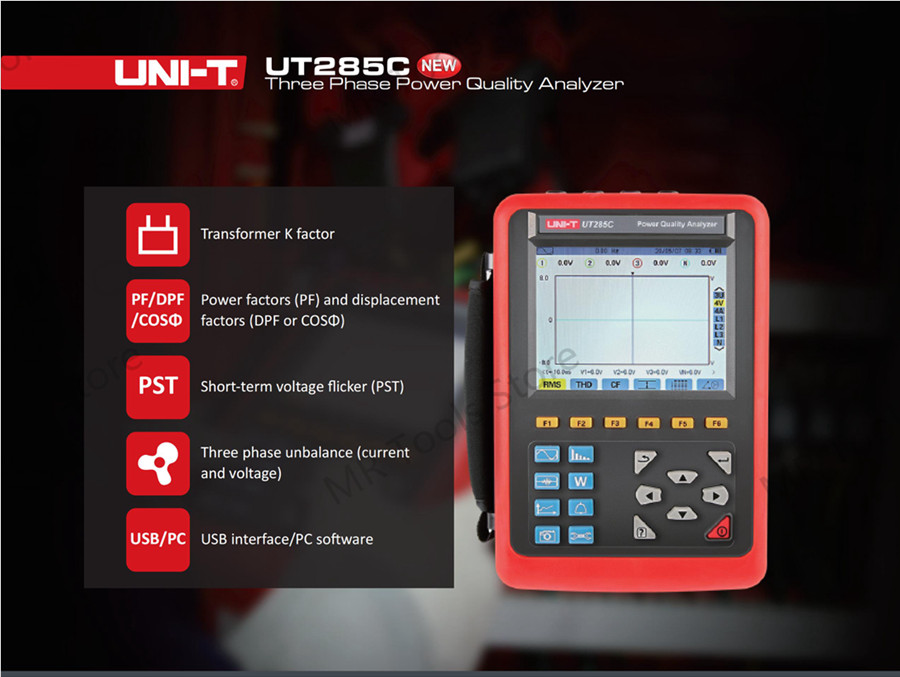 UNI-T UT285C Three Phase Power Quality Analyzer TRMS 1000A Current Clamp THD DPF