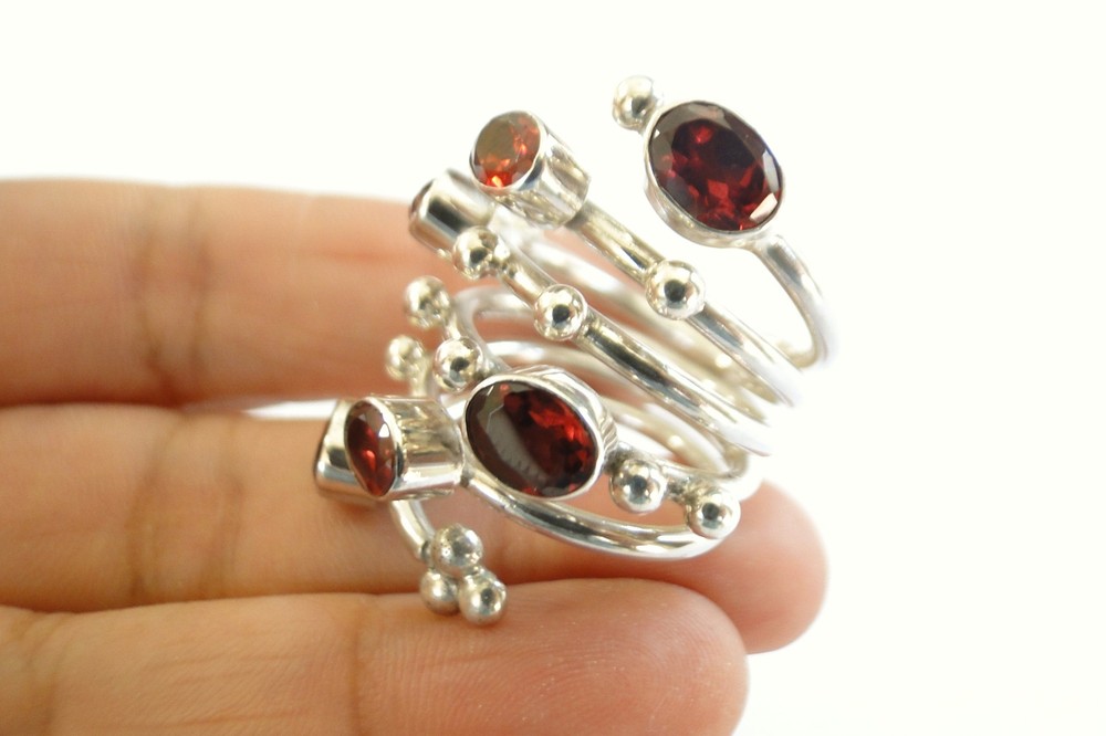Red Garnet Cluster Wrap Cocktail Sterling Silver Ring Size 9