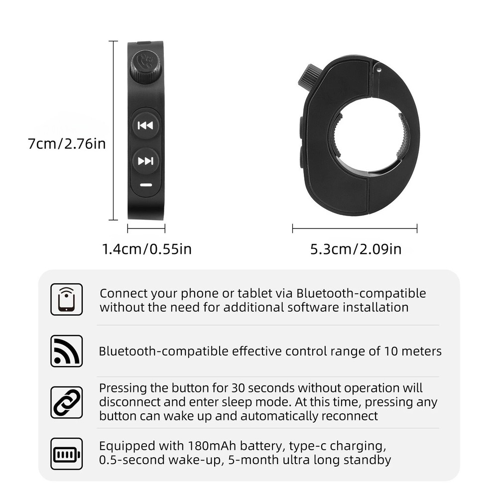 New Wireless Bluetooth Media Remote Control For Motorcycle Handlebar Black