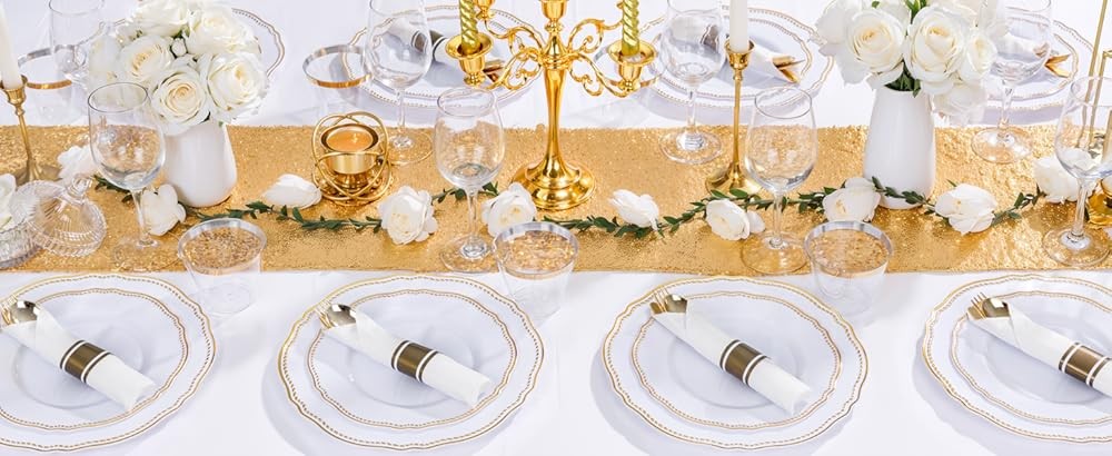 White and Gold Plastic Plates - Gold Plastic Dinnerware Set