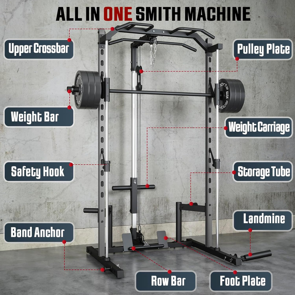 All-In-One Adjustable Smith Machine with Lat-Pull down System Multi-Function Pow