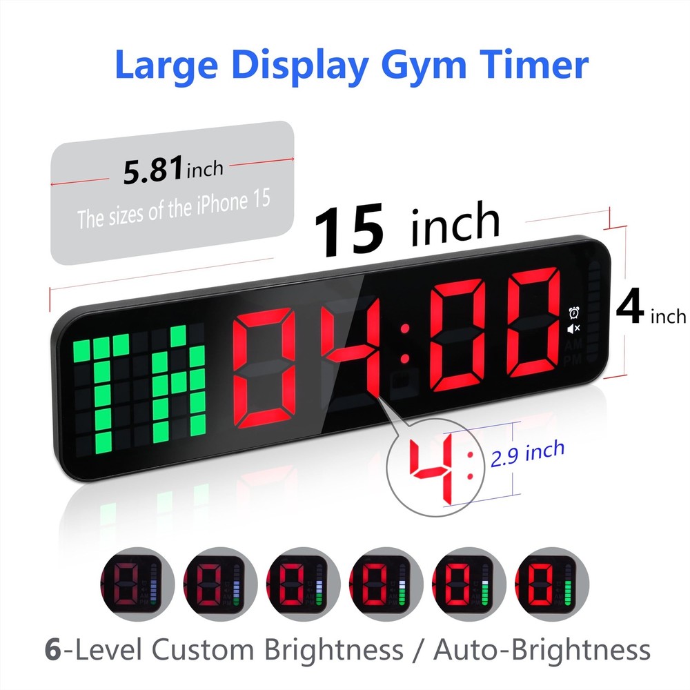 Gym Timer - Large Digital Gym Clock Wall with Interval Time Progress Bar, Cou...