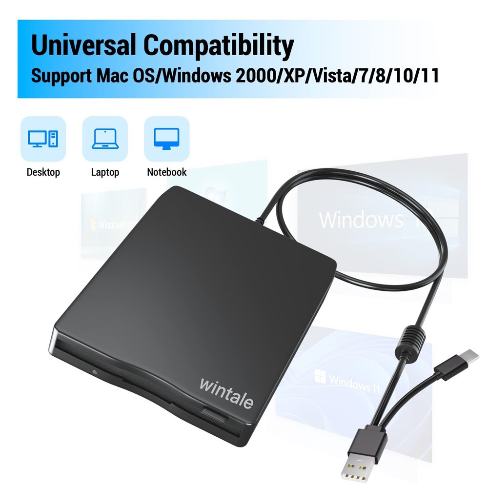 USB Floppy Disk Drive Portable 3.5" External Slim Plug & Play for PC