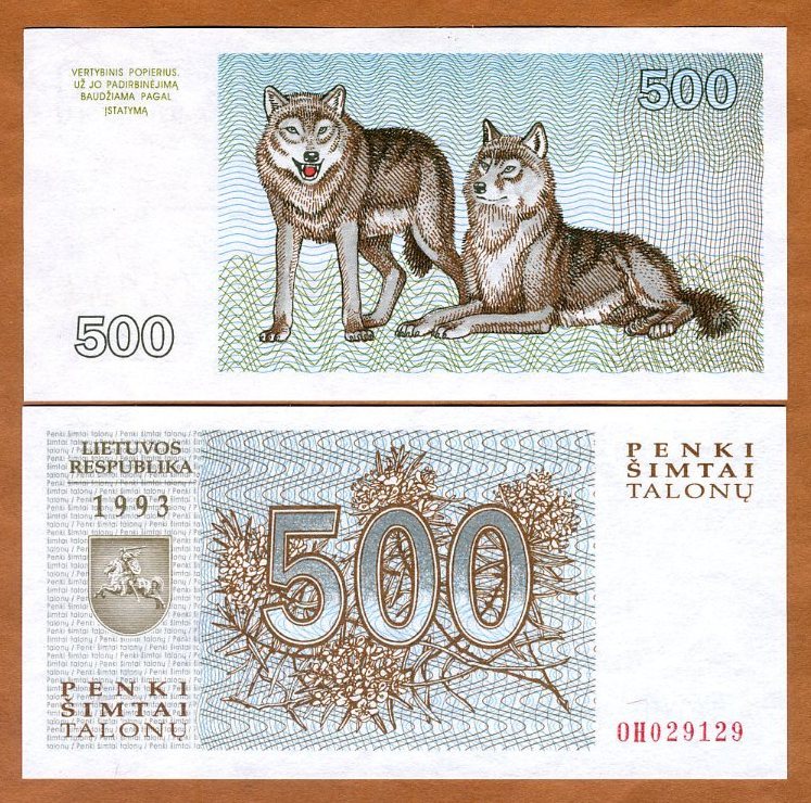 Lithuania, 500 Talonas 1993, P-46, EX-USSR, UNC Wolves