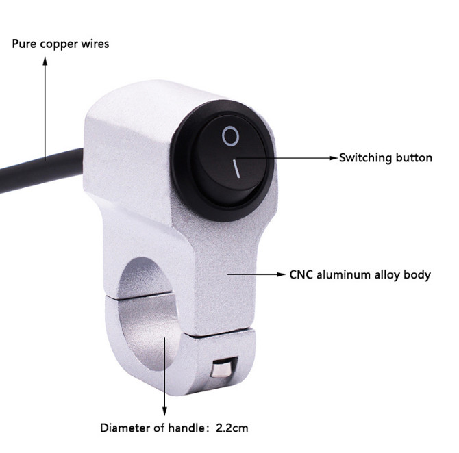Motorcycle Handlebar Headlight ON/OFF Switch Aluminum Alloy 2-Wire Light Switchs