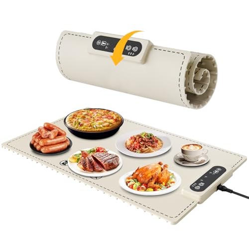 Negative ion Food Warming Mat with Adjustable Temperature,Foldable White