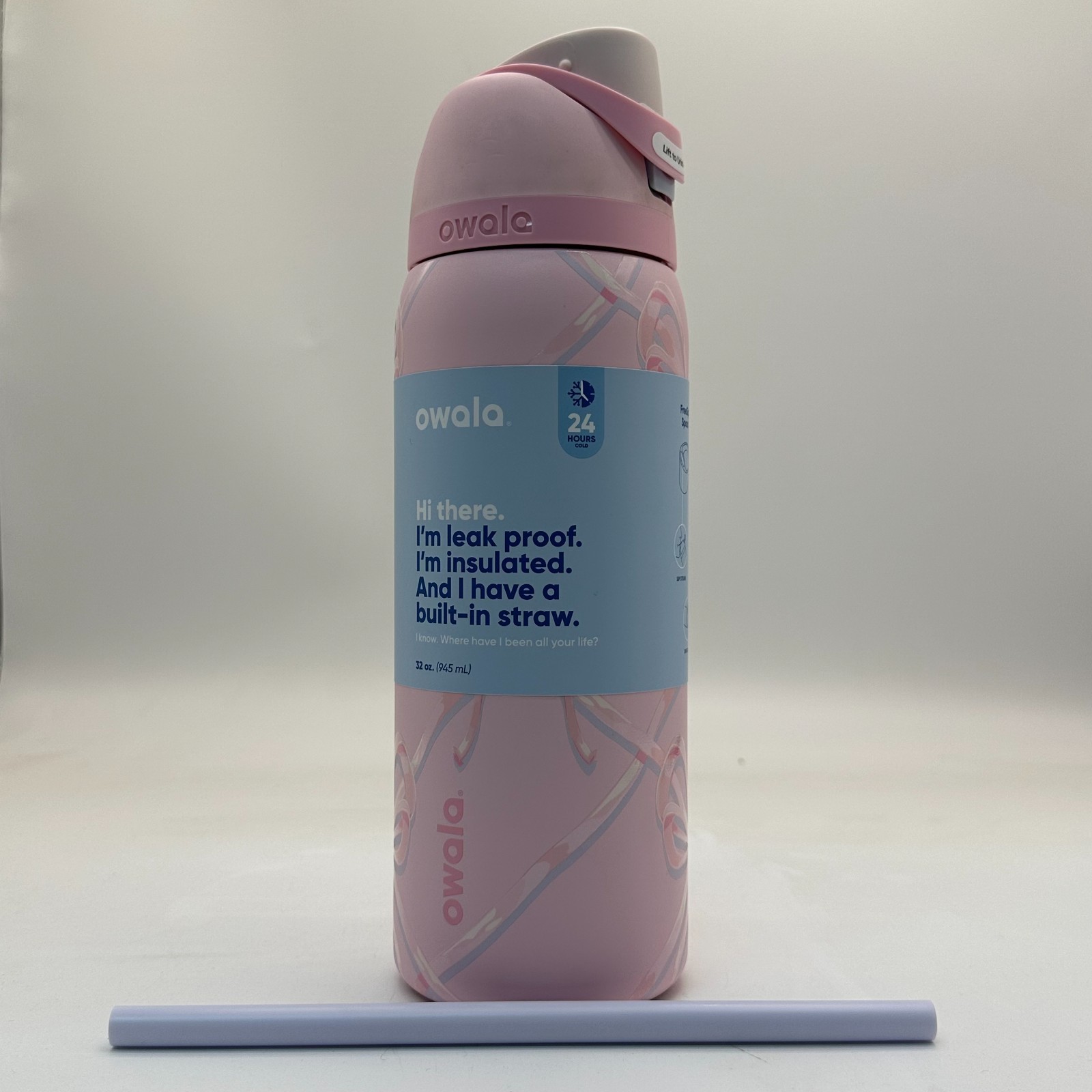 Owala FreeSip Sugar Plum Fairy 32 Oz Water Bottle Holiday Collection Pink