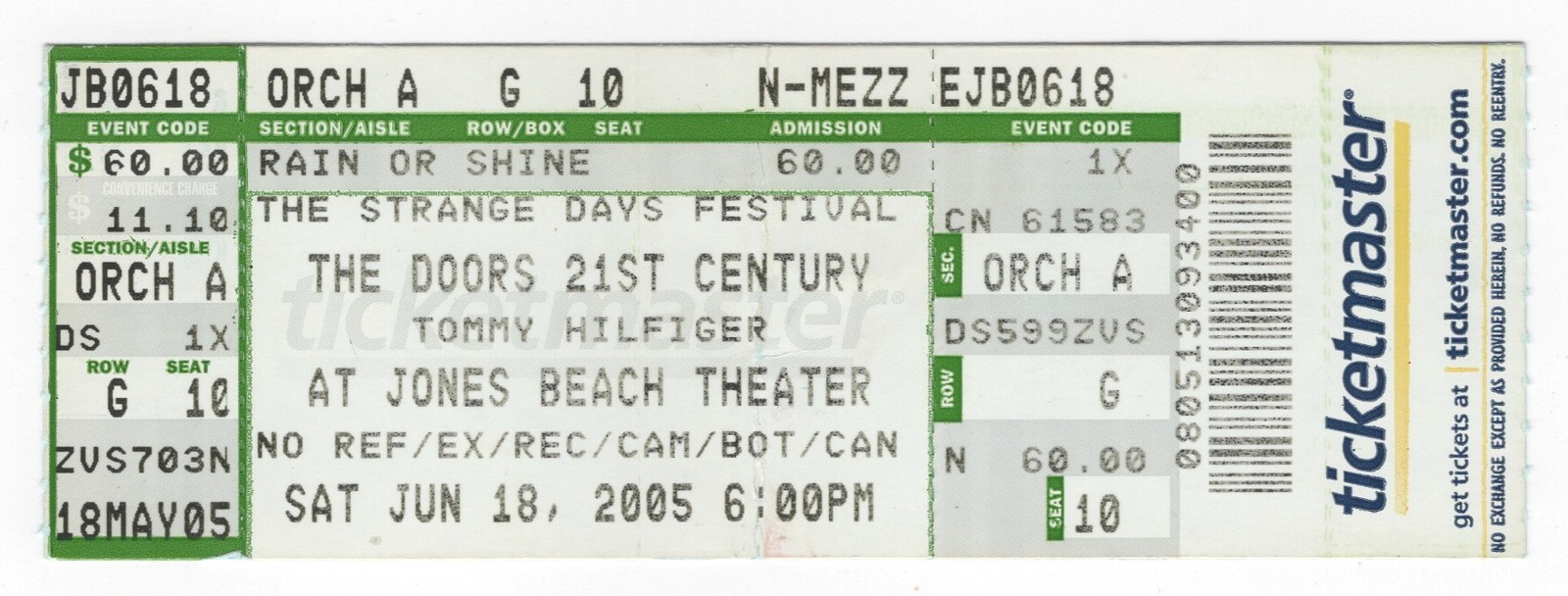 The Doors 21st Century 6/18/05 Wantagh NY Jones Beach Theater Rare Full Ticket!