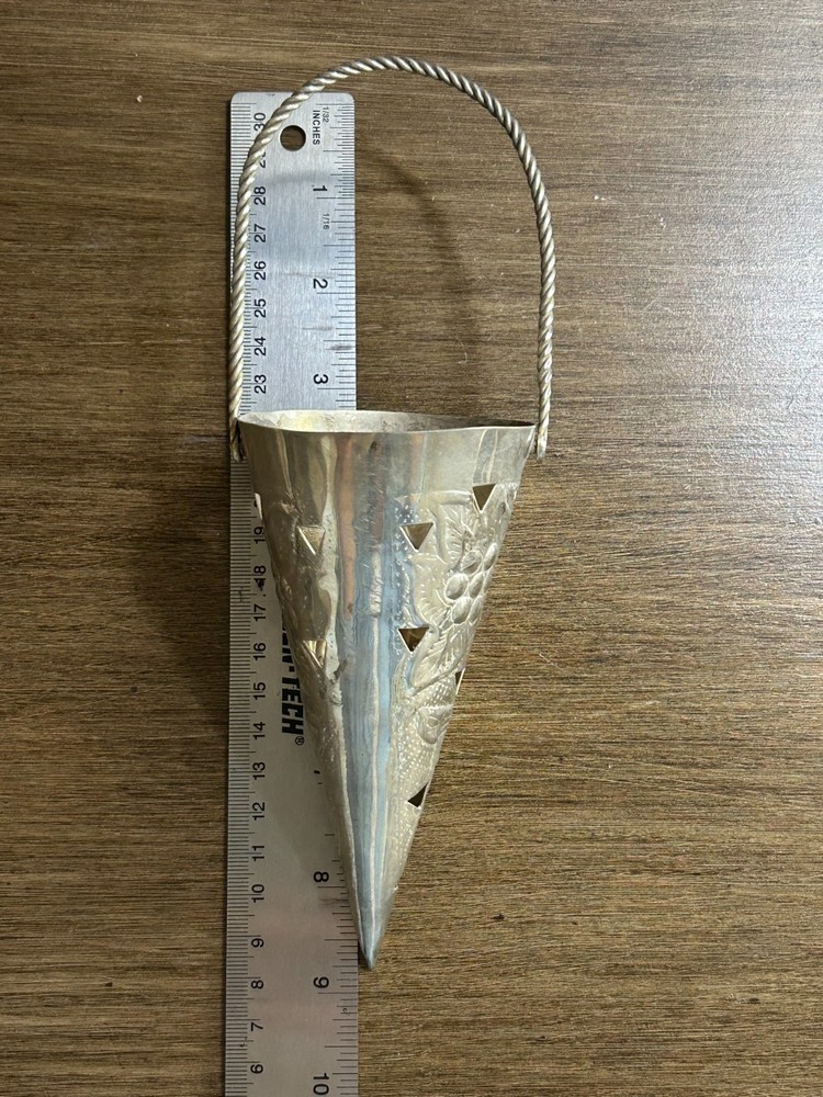 Pair Vintage Silverplate Wall Pocket Vase 5.5" Floral Repousse