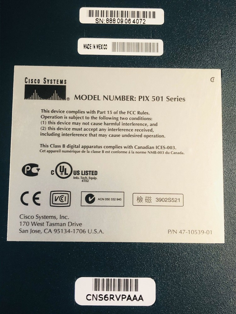 Cisco Systems PIX 501 Firewall VPN Security Networking (Need AC Adapter)