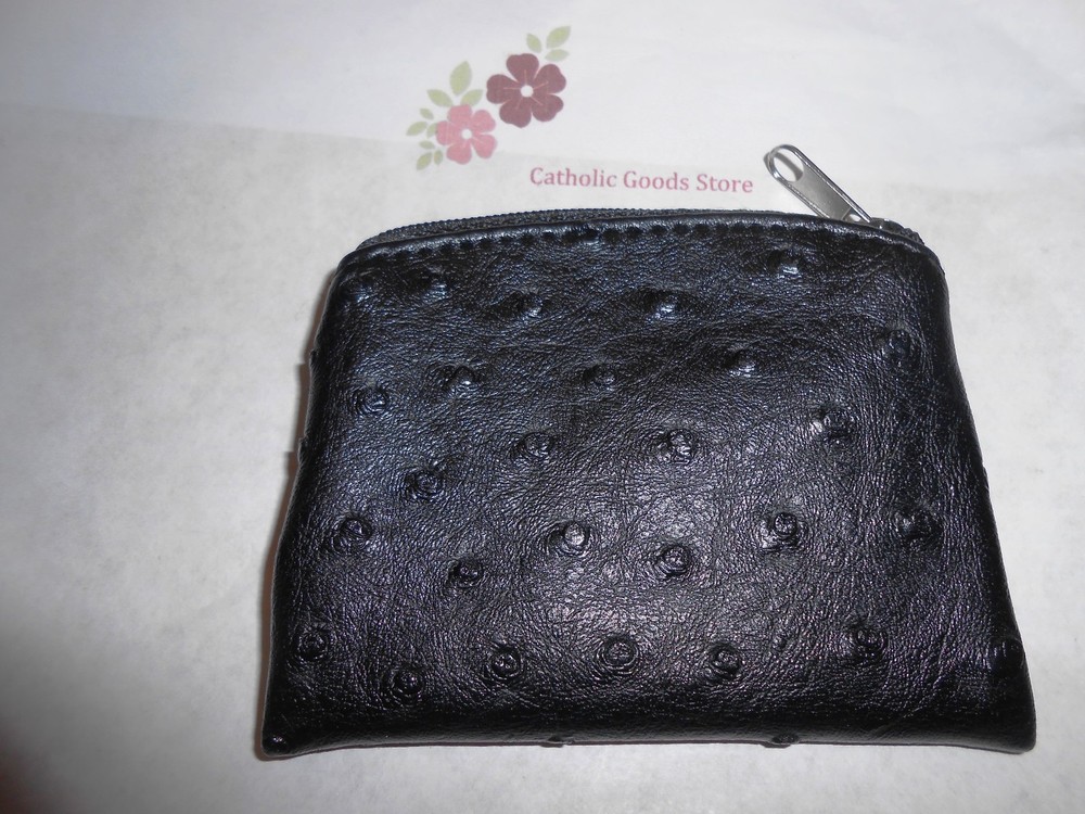 Black Ostrich Skin Pattern Vinyl Rosary Pouch with lining