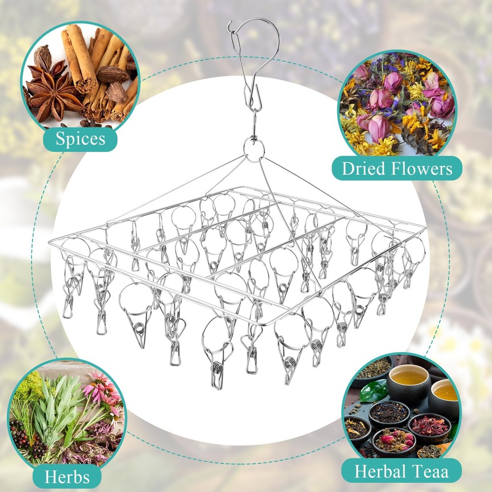 4-PCS Hanging Herb Drying Rack, Stainless Steel, 40 Hooks, Space Saving