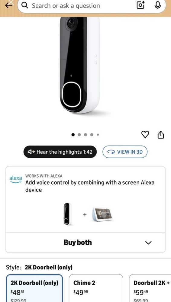 Arlo video doorbell