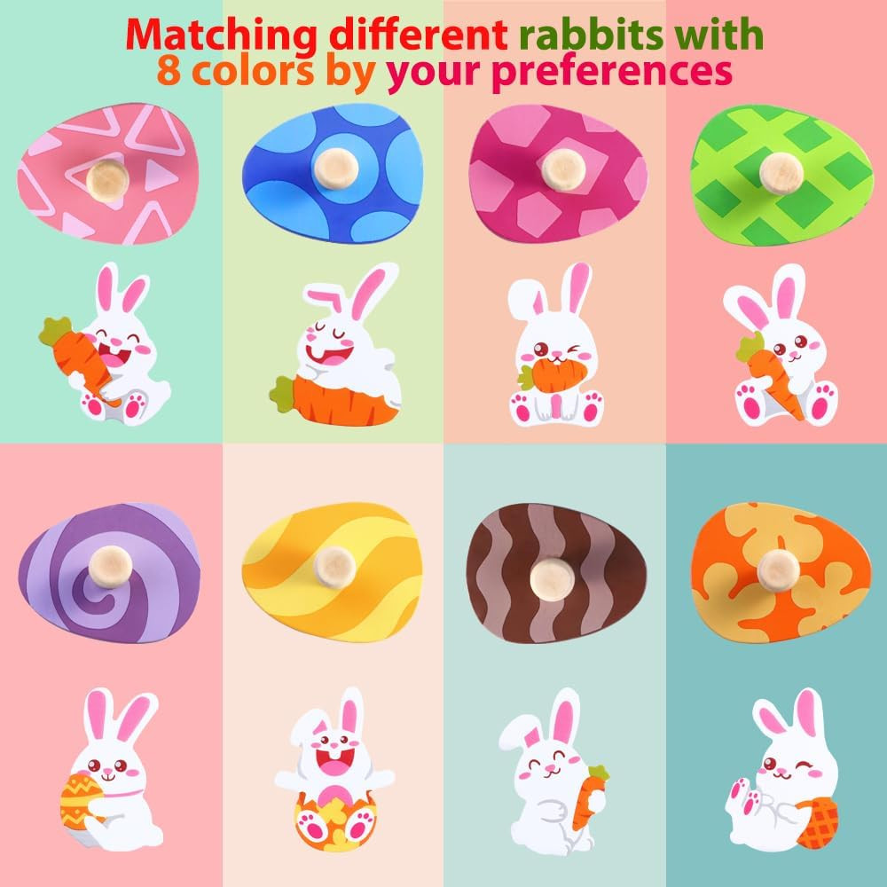 Easter Wooden Pegged Puzzles 8Pcs Bunny Matching Egg Puzzles Easter Montessori T