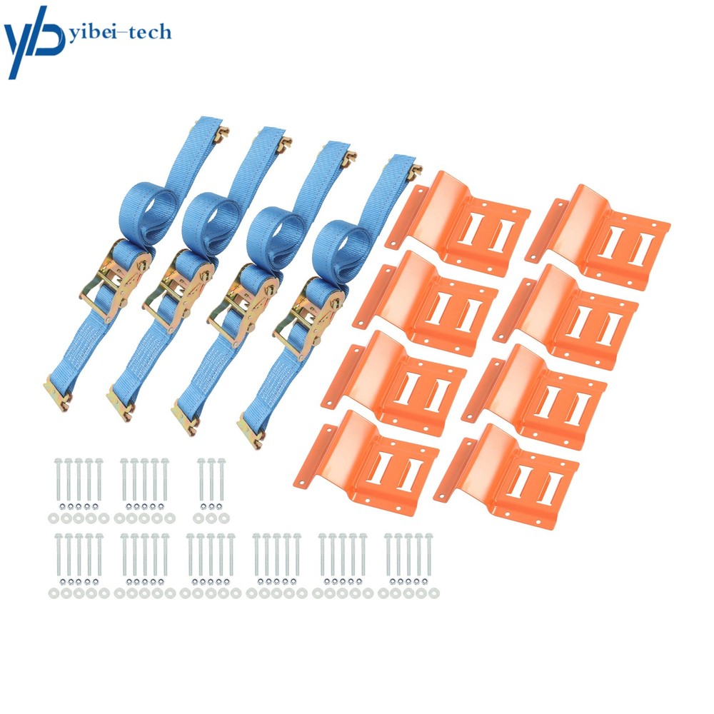 2 Pack Wheel Chock Tie Down E Track System Blue Ratchet Strap For Trailer ATV