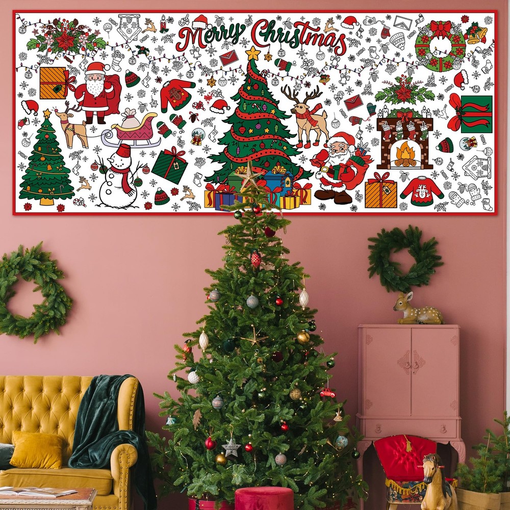 OHOME Xmas Giant Coloring 72" x 30" (Rectangular), Christmas Red and Green