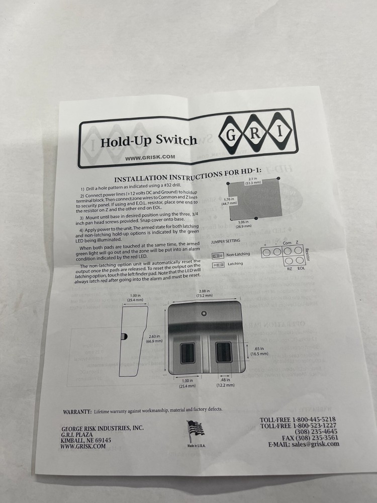 GRI HD-1 Latching/Non-Latching Device - NEW - Security Devices - Security System